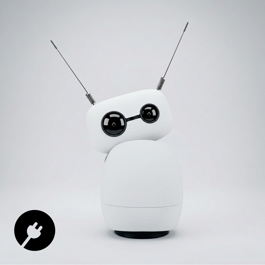 Reachy Mini Lite, robot de bureau blanc avec ses deux antennes